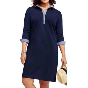 Talbots Cotton Polo Pique Popover Shirt Dress gingham collar cuffs small petite
